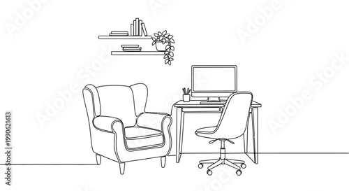Office Workspace with Chair and Desk.