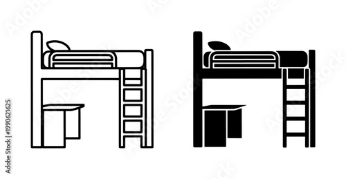 Loft Bed with Desk and Ladder Icon Set