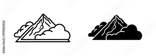 Minimalist Mountain Peak and Clouds Icon Set