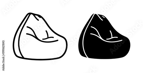 Bean bag chair line and silhouette icon set