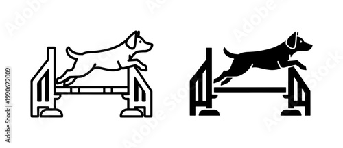 Dog Agility Training Icon Jumping Over Hurdle Obstacle