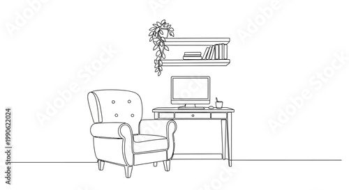 A chair beside a desk with computer.