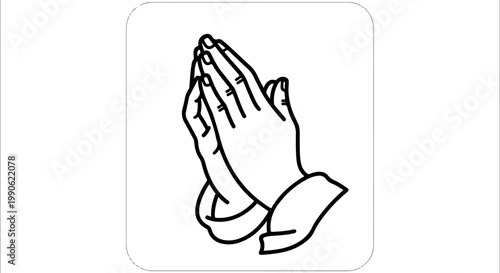 Praying hands gesture in a minimalist line drawing illustration with folded hands symbol and calm devotion