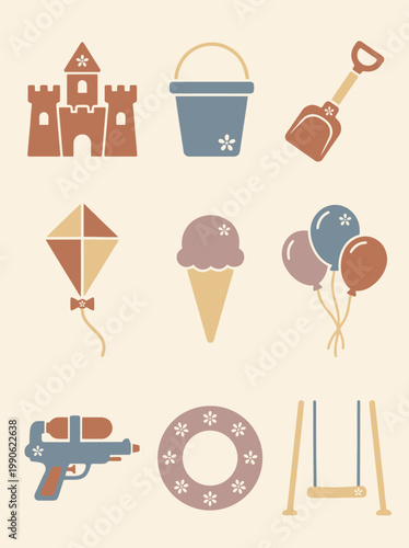 Colorful Summer Beach Toys and Objects.