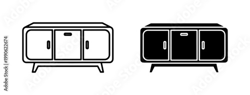 Modern Sideboard Furniture Line and Silhouette Icon Set