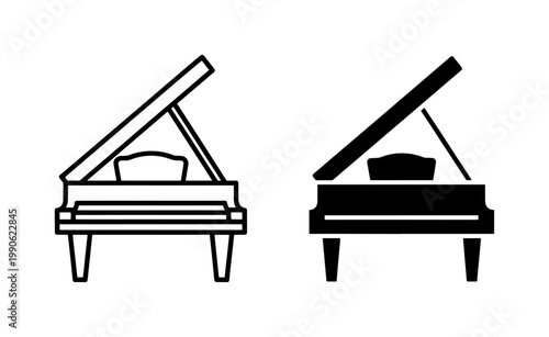 Grand Piano Icon Set in Outline and Solid Black Style