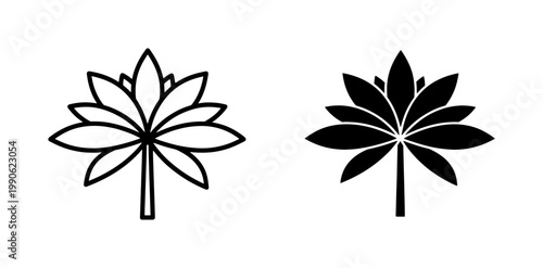 Minimalist Lotus Flower Icon Set in Outline and Solid Style
