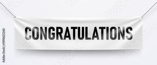 Congratulations banner on white fabric background for holiday celebration and special event. Vector illustration
