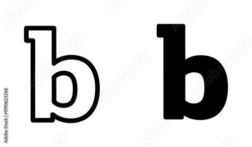 Lowercase Letter B Outline and Solid Black Vector Icons