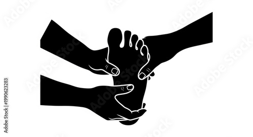 Close up silhouette of hands massaging a human foot.