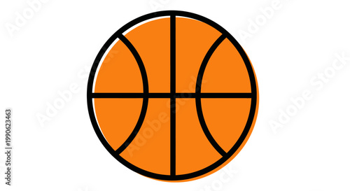 A stylized orange basketball with black seams is shown against a white background