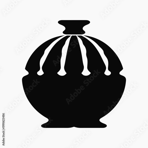 Black silhouette of an ornate vase with a fluted top on a white background container