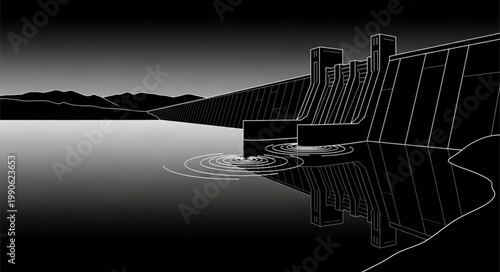 Massive concrete dam structure holding back a large body of water.