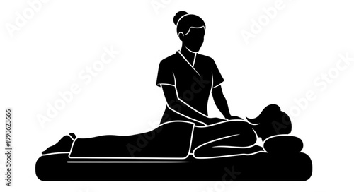 Silhouette of a person receiving a massage from a therapist.