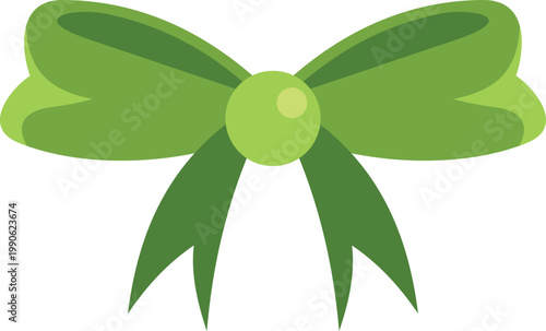 Green bow creating a decorative knot with ribbon for gifts and celebrations