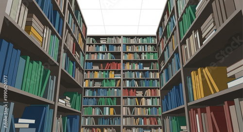 Infinite Library Bookshelves Rows Endless Knowledge Archive.