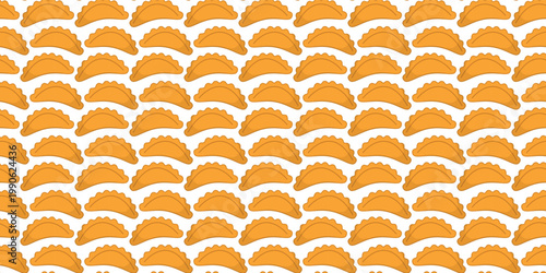 Tasty empanadas repeating design for cafe food menu. Varenyky seamless pattern