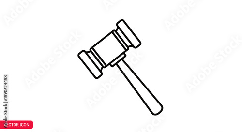 Outline of a gavel, symbol of justice and authority, on a white background