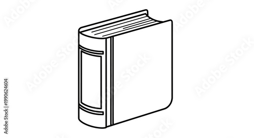 Simple outline drawing of a closed, hardcover book standing upright