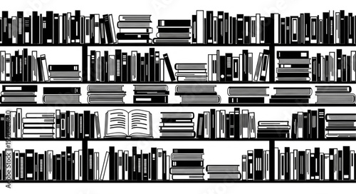 Black and White Bookshelf Full of Books.