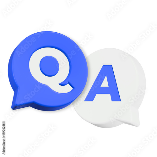Q&A icon 3d render blue and white color