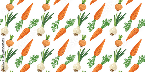 organic onion and carrot seamless pattern on white background