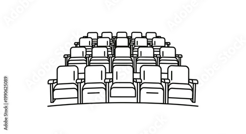 Rows of empty, outlined theater seats arranged in tiers