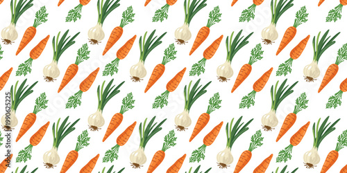 fresh vegetable seamless pattern with carrot and onion minimal white backdrop