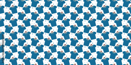 Fashion shop repeating pattern with blue shirts on hangers. apparel background