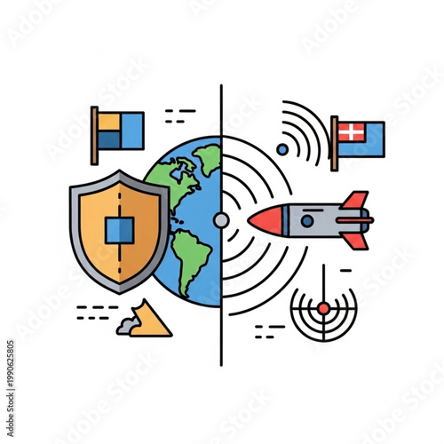 Global defense and offense security concept illustration.
