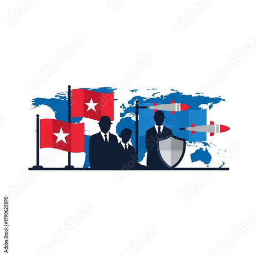 Global Military Conflict and Defense Strategy Illustration.