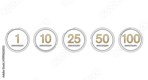 Five circular icons representing numbers one ten twenty-five fifty and one hundred.