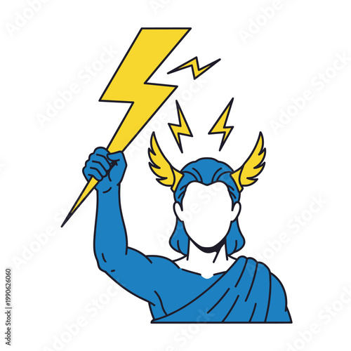 Greek God Zeus Holding Lightning Bolt Power Symbol.