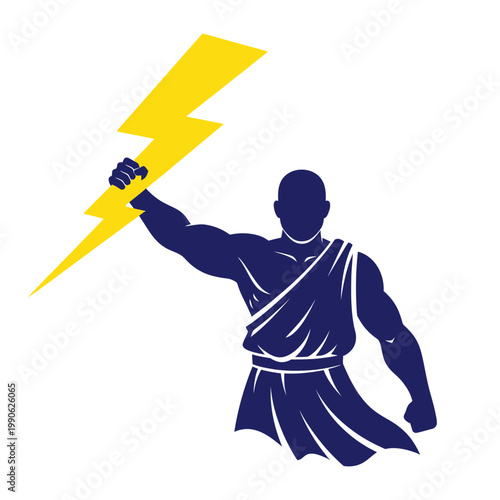 Greek God Zeus Holding Lightning Bolt.