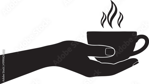 Hand holding a steaming hot cup of coffee or tea symbolizing warmth comfort a freshly served beverage with good morning beverage silhouette isolated espresso cappuccino refreshment