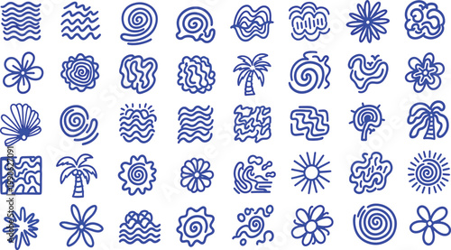Abstract blue doodles showcasing diverse artistic patterns and symbols