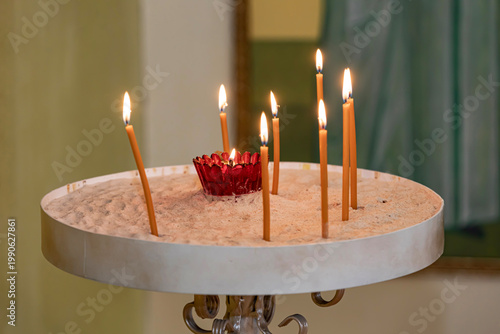 Candle table in church