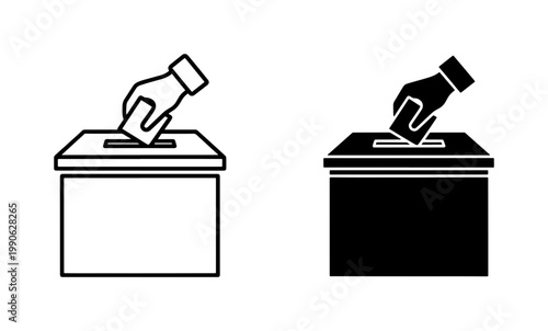 Hand putting ballot paper into voting box icon set
