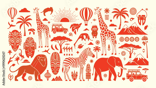 Vibrant african safari adventure with wildlife and cultural elements