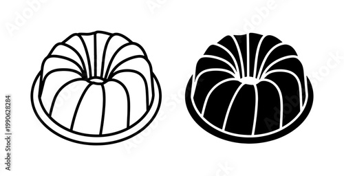 Bundt Cake Outline and Silhouette Vector Icons