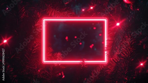 Red Digital Art Neon Sign - Abstract Modern Technology Theme with Futuristic Cyberpunk Geometric Shape Background