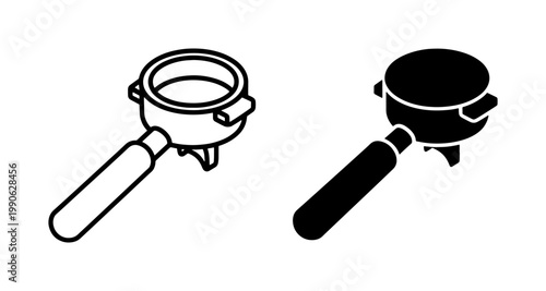 Isometric Espresso Portafilter Line and Silhouette Icon Set