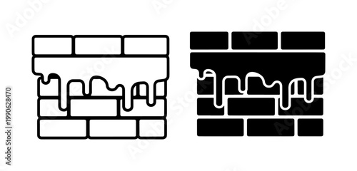 Brick Wall with Dripping Paint Icon Set
