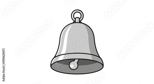 A simple, silver-toned bell hangs from a loop, with its clapper visible inside