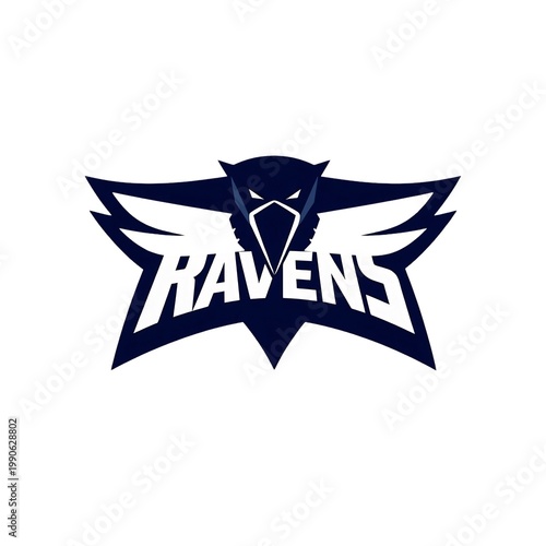 Ravens Gaming Logo - Stylized Raven Head with Spread Wings