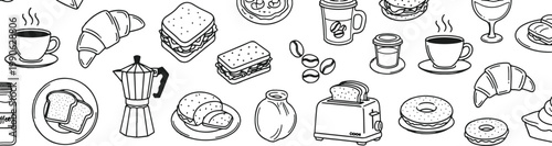 Assorted breakfast and coffee items illustration