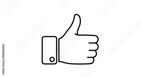 A black and white outline of a thumbs-up gesture against a white background