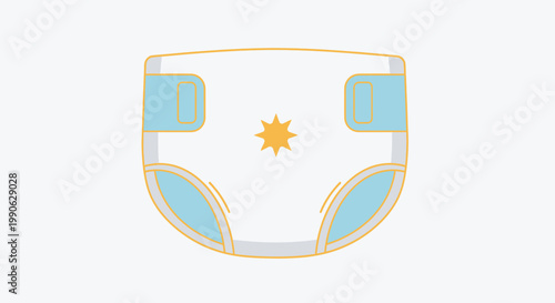 A stylized, top-down view of a baby diaper with yellow and blue accents