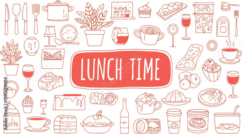 A whimsical illustration celebrating the joy and variety of lunch time meals and moments