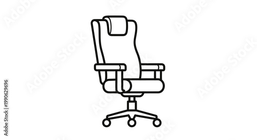 A stylized line art drawing of a comfortable rolling office chair